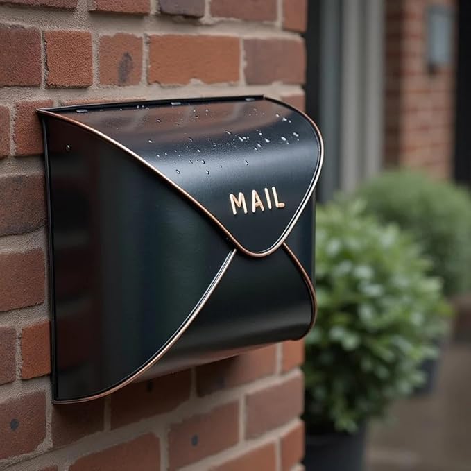 NACH Black Mailbox Wall Mount, 11.5 x 9 x 4.5 inch Wall Mount Mailboxes for Outside, Waterproof Mailboxes for Outside - Envelope Mailbox