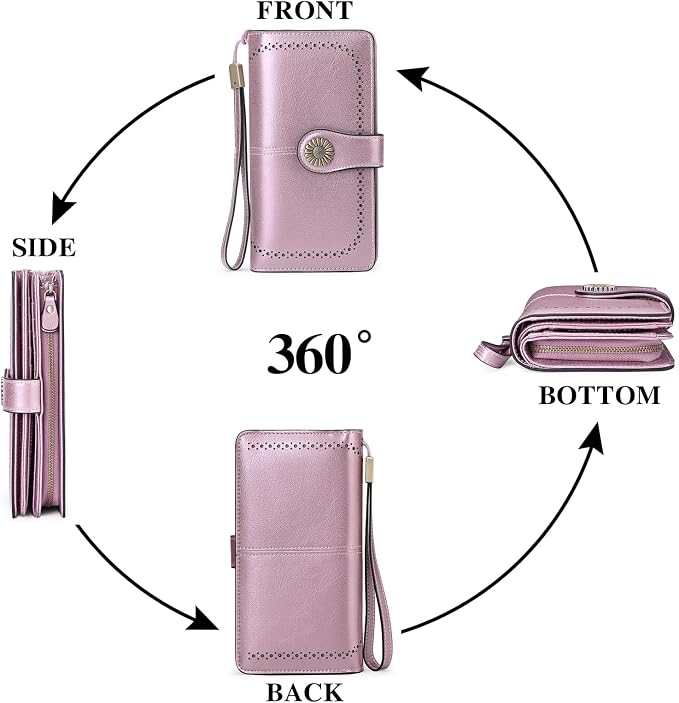 SENDEFN Wallets for Women Leather Credit Card Holder with RFID Blocking Large Capacity Wristlet | with RFID Blocking