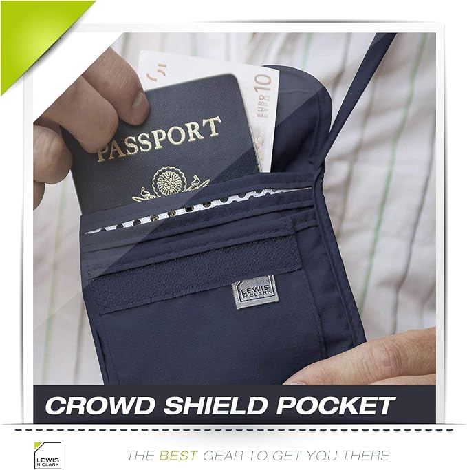 Lewis N. Clark Stash Neck Travel Wallet | RFID Blocking Passport Holder | Protect Personal Information | Navy