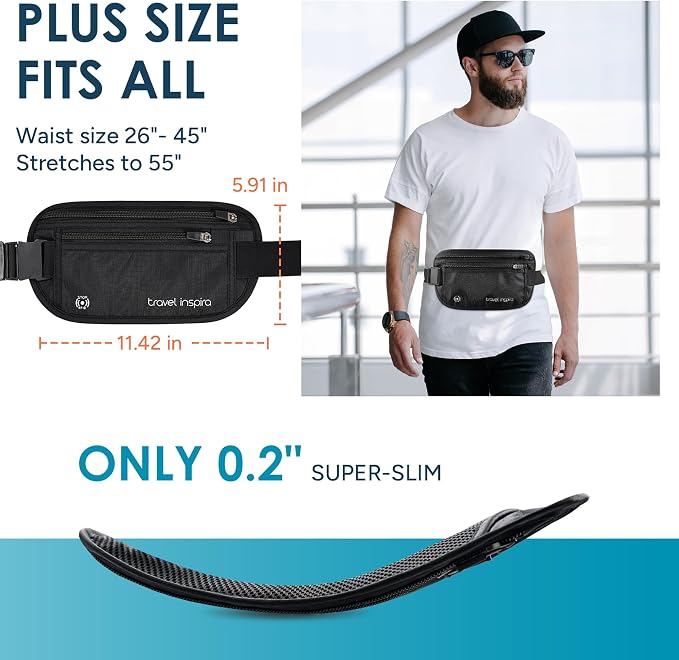 Travel Inspira RFID Hidden Money Belt | Anti-Theft, Passport Holder Bag