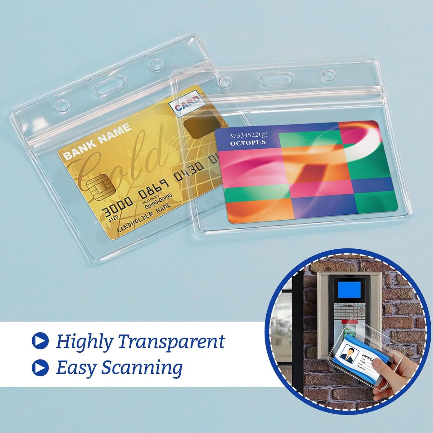 50 Pcs Clear Plastic Extra Thick Horizontal Card Holders, 4x3 Inch Sealable Waterproof Name Badge Bank ID Card Protector
