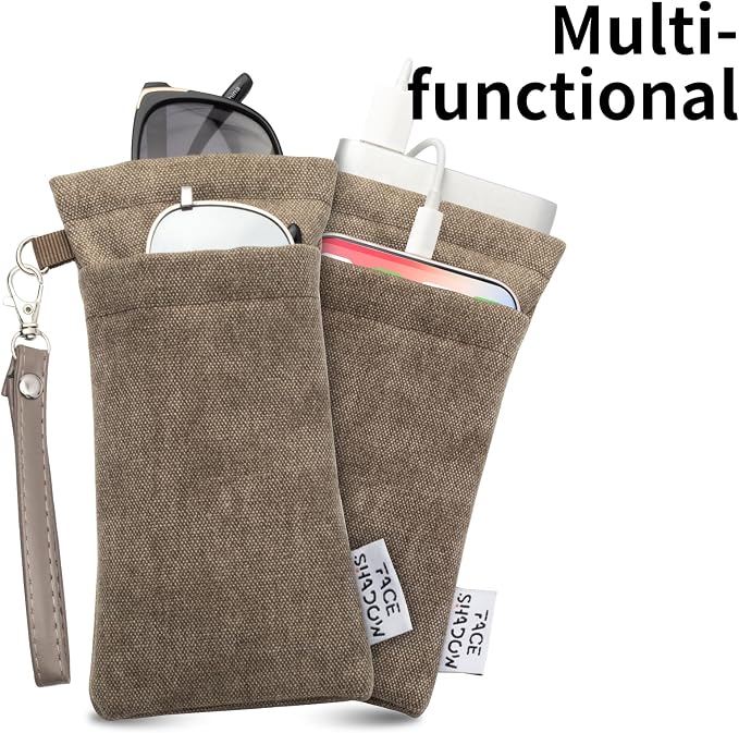 Face Shadow Double Glasses Case Soft Eyeglass Case For Women Men Squeeze Top Sunglasses Case With Cleaning Cloth
