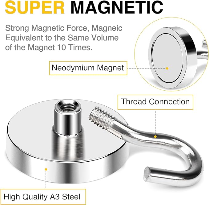 DIYMAG Magnetic Hooks, 120lbs 10pcs Cruise Cabin Essentials Heavy Duty N52 | Strong Neodymium Rare Earth Magnets, for Kitchen, Classroom, Beach, Cruise Cabins, Refrigerator, Hanging Key Clothes Wall Hat