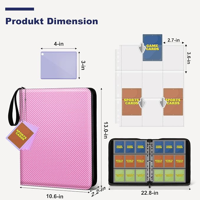 Mlikero Trading Card Binder, 9 Pocket Card Binder with Card Display Design, 720 Double Sided Pocket Collection Binder, Card Albums for MTG, TCG, and Sports Cards(Pink)