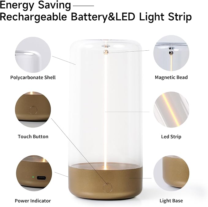 Mini Minimalist Cordless Table Lamp, Rechargeable Night Stand Lamp, Golden
