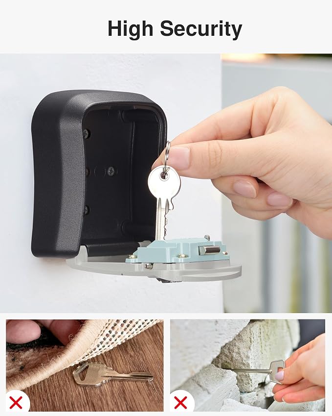 Puroma 4 Key Lock Box Combo Wall-Mounted Storage Safe Lockbox Home Office | Outside, Portable, Wall Mount, Resettable, Combination, Weatherproof, High-capacity, Hold 5 Keys, Contractor Guest Realtor