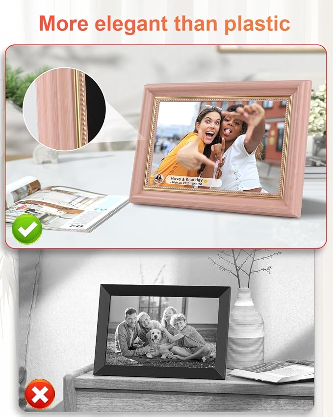Frameo Digital Frame 10.1 Inch WiFi Digital Photo Frame with 32GB Storage, 1280x800 HD IPS Touch Screen Picture Frames with Frameo APP, Long Distance Realationship Gifts, Elderly Tech-Coral Pink