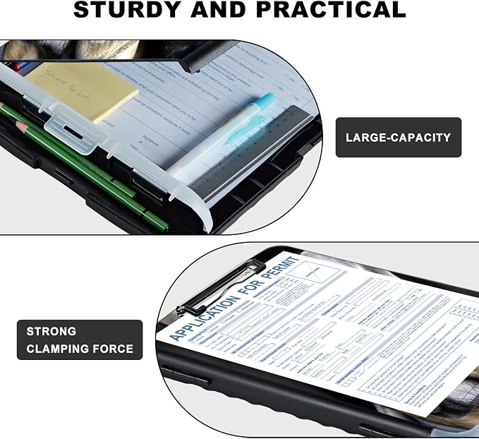 Clipboard with Storage,Storage Clipboard with Pen Holder,Heavy Duty Plastic Storage Clipboard with Low Profile Clip,Teacher Must Haves,Clipboard Folder,Office Supplies,Dog -1339