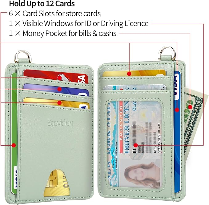 Slim Minimalist Front Pocket Wallet, RFID Blocking Credit Card Holder Wallet with Detachable D-Shackle for Men Women