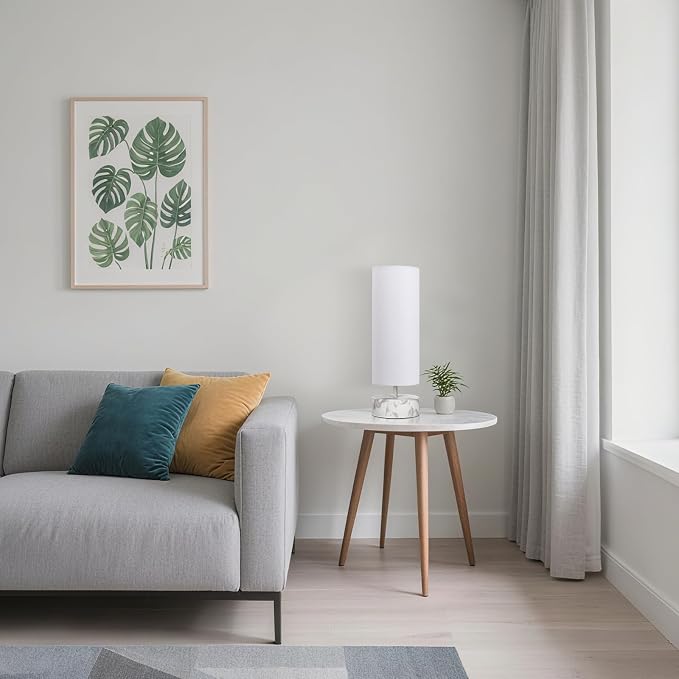 Touch Table Lamp with Marble-Grain Metal Base, 3 Way Dimmable Bedside Lamp | Modern Minimalist Desk Lamp with White Shade, Nightstand Night Light for Bedroom Living Room Home Office, LED Bulb Included