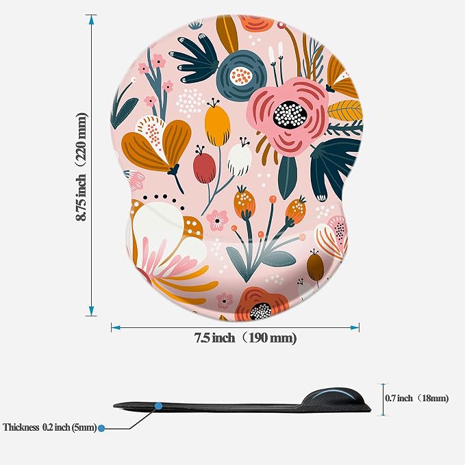 Mouse Pad with Wrist Support, Non Slip Mousepad Wrist Rest for Office, Computer, Laptop & Mac-Comfortable & Lightweight Ergonomic Support Mouse Mat(Wrist-Pink Floral)