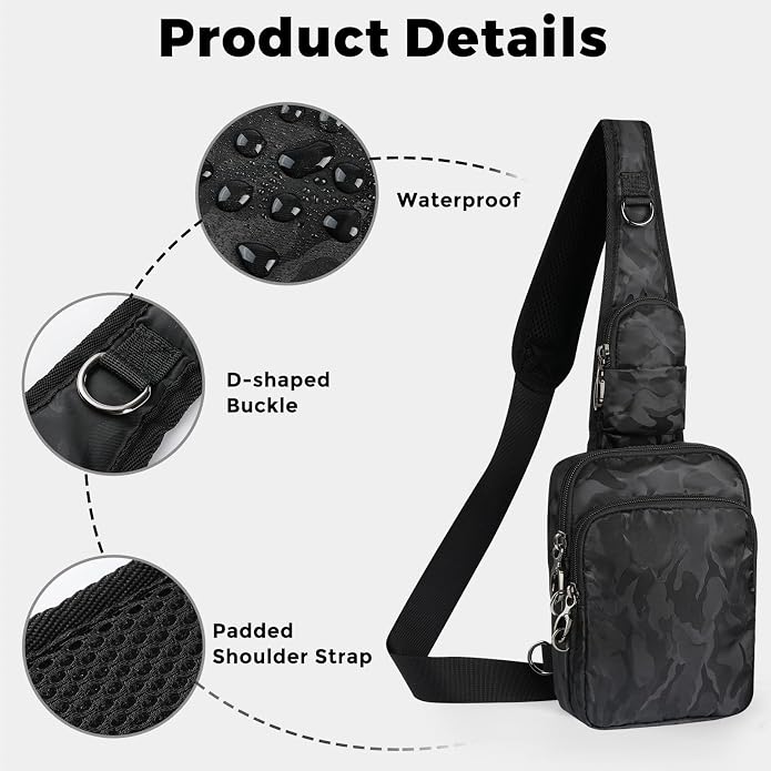 Sling Bag, Crossbody Bag with Zipper Lock, RFID Blocking & Water Resistant for Men and Women