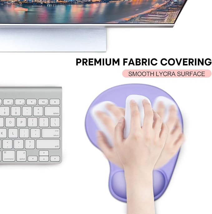 JIKIOU Ergonomic Mouse Pad with Gel Wrist Rest 2Pack, Portable Small Purple | Upgraded-Prevent Gel Leakage, Ergonomic Design for Pain Relief, Cooling Gel filled, Smooth Lycra Surface, Non-Slip PU Base