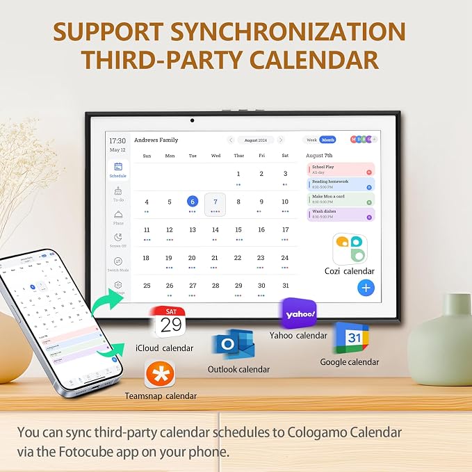 10.1 inch Smart Digital Calendar & Chore Chart, 1920 * 1080P Full HD Touchscreen Interactive Display, Desk Planner with Meal Scheduler, Achievement Rewards for Family Schedules and Cloud Photo