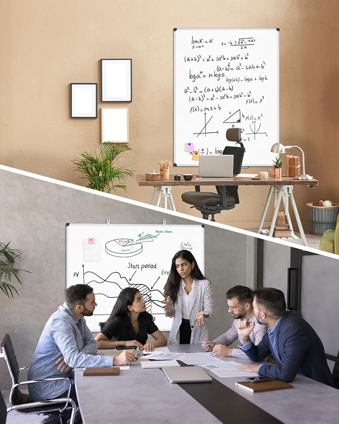 XBoard Magnetic Dry Erase Board 48 x 36 Inch, 4' x 3' Hanging White Board Silver Aluminum Frame Presentation Board for Home Office Classroom (Pack of 2)