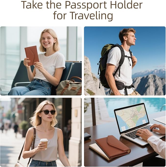 Passport Holder Travel Wallet Organizer for Women,Seal Brown | RFID secure, 6 card slots, 23 sim pockets, passport holder with zip-around wallet, slim fit for women travelers.