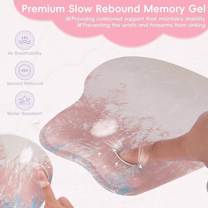 Mouse Pad with Wrist Rest Ergonomic Mouse Pad with Comfortable M-Shape Pain Relief Wrist Support Non-Slip PU Base Mousepad for Laptop, Office & Home (Pretty Pink Painting)