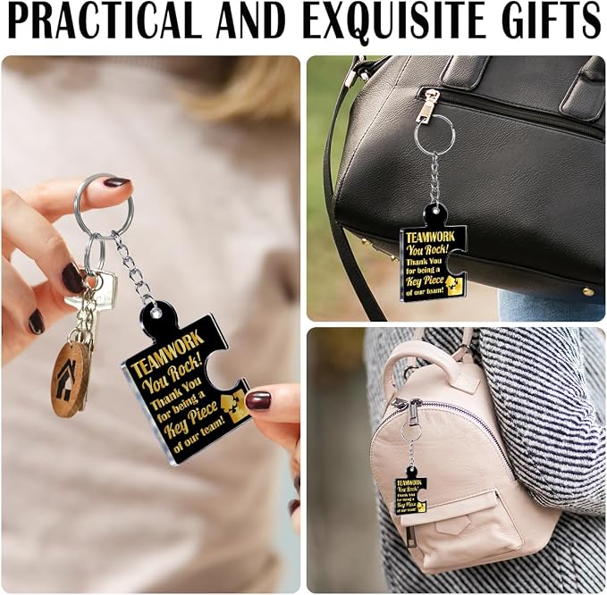 Team Appreciation Gifts Bulk Thank You Keychains for Coworkers | Gift Set for Employee, Staff, Teachers, Teamwork Puzzle Piece Keyring, Acrylic