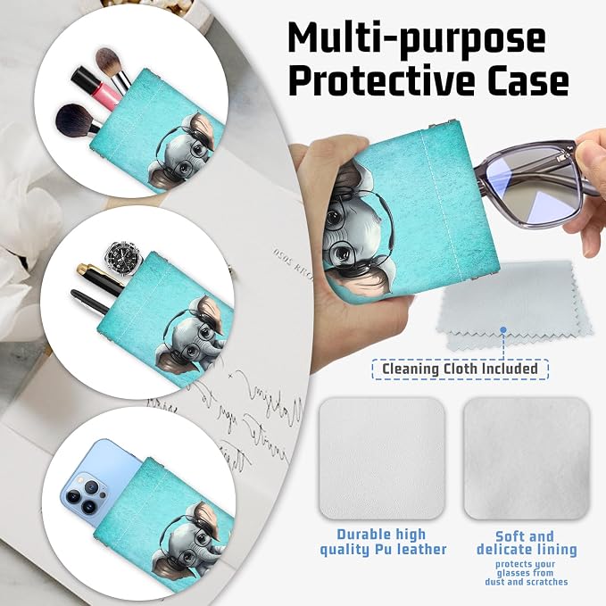 Soft Sunglasses Eyeglass Glasses Case,7x3.5inch Portable PU Leather Squeeze Top Holder Bag Pouch for Women Men