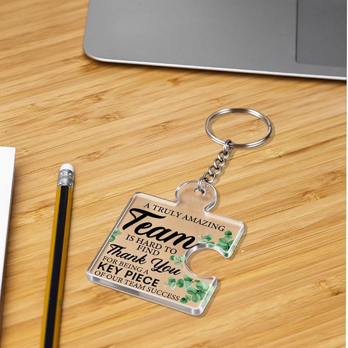 Team Appreciation Gifts Bulk Thank You Keychains for Coworkers | Gift Set for Employee, Staff, Teachers, Teamwork Puzzle Piece Keyring, Acrylic