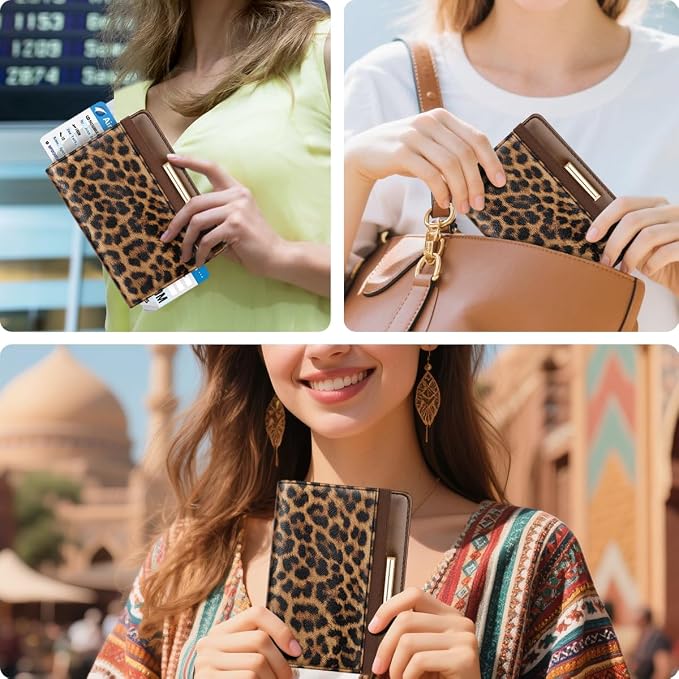 Coco Rossi Passport Holder for Travel Women Slim RFID Passport Cover Wallet | Travel Essentials, Passport Book Holders, Passport Cover Case, Cheetah Print Texture, Cute, Thin, Spliced Design, Leopard