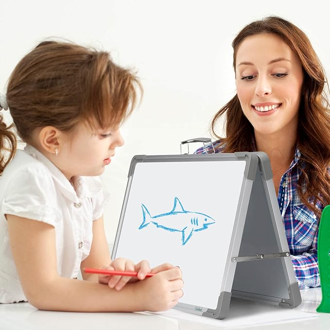 Dry Erase Board 16x12 Double Sided Magnetic Small Whiteboard with Stand | Portable, Foldable, With Stand, Magnetic, Desk Top White Board for School Classroom Homeschooling Office Home Teacher Student