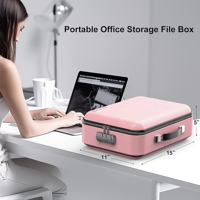 Fireproof Document Organizer with Lock, Hard Fireproof Document Box | Hard-Shell Fireproof Waterproof Document Box with Combination Lock Pink