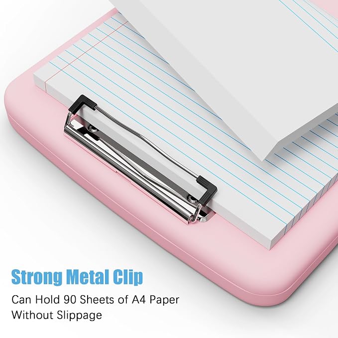 Hongri Clipboard with Storage with Pencil Case, 8.5 x 11 Storage Clip Board | High Capacity Organization Box for A4 Letter Legal Paper, Heavy Duty Folio & Side-Opening for Nurses, Teachers, Pink