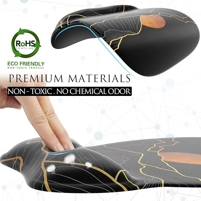 MROCO Ergonomic Mouse Pad with Gel Wrist Rest, 9.4 x 8.1 in, Golden Rise | Ergonomic Shape Design, Multiple Pattern Options, Gel Wrist Comfort, Smooth Lycra Surface, Non-Slip PU Base