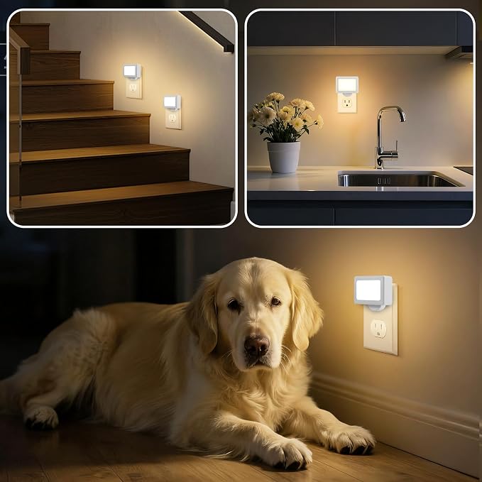 4 Pack Night Light Plug in Wall with Adjustable Direction, Dusk to Dawn Auto On/Off with Light Sensor, Soft White 2700K 100LM, Nightlight for Hallway, Bathroom, Bedroom, Kitchen, Nursery,Non-Dimmable