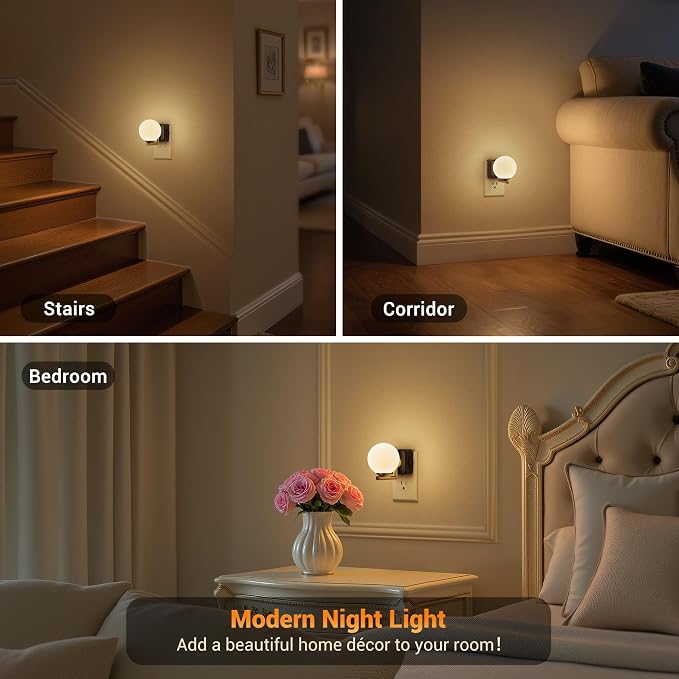 JandCase LED Night Light, 3000K Warm Night Lights Plug into Wall, 0-100LM Dimmable Night Lights with Dusk to Dawn Light Sensor, Plug in Nightlights for Bathroom, Bedroom, Hallway