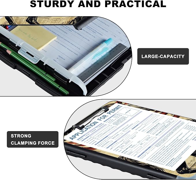 Clipboard with Storage,Storage Clipboard with Pen Holder,Heavy Duty Plastic Storage Clipboard with Low Profile Clip,Teacher Must Haves,Clipboard Folder,Office Supplies,Horse and American Flag
