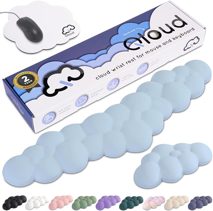 Blue Cloud Keyboard Wrist Rest – Create-ables Qloud Blue Wrist Rest for Computer Keyboard and Mouse, Ergonomic Memory Foam Wrist Pad with Non-Slip Base, Includes Cloud Mouse Pad
