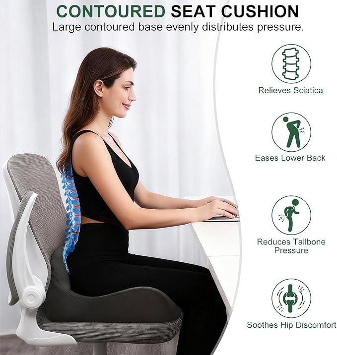 Seat Cushion, Large Size Office Chair Cushion for Work Home Driving, Memory Foam Sciatica Pressure Relief, Office Chair Cushion for Wheelchair Car, Best Gifts for Senior Women Men