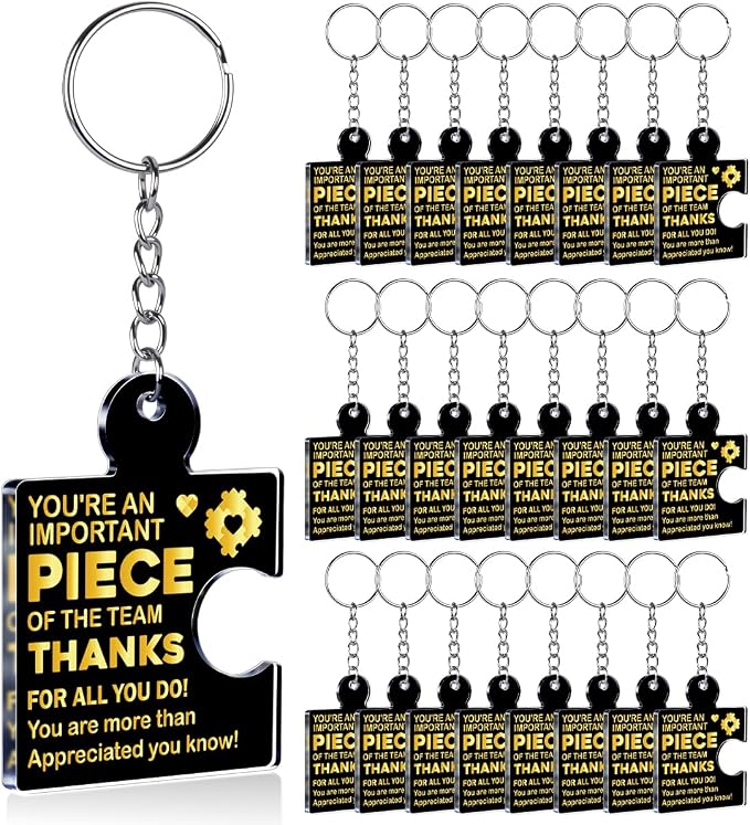 Team Appreciation Gifts Bulk Thank You Keychains for Coworkers | Gift Set for Employee, Staff, Teachers, Teamwork Puzzle Piece Keyring, Acrylic