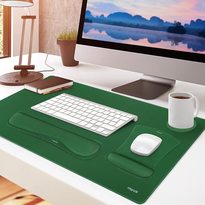 MOSISO Keyboard Mouse Pad Set, Large Gaming Mousepad&Keyboard Wrist Rest&Mouse Wrist Rest&Coaster, Ergonomic Non-Slip Mousepad&Easy Typing Cushion with Memory Foam for Home Office, Jungle Green