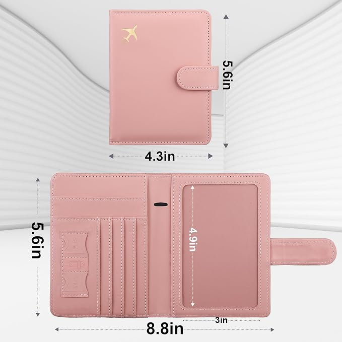 GOAUS Passport Holder for Travel with AirTag Slot, Passport Book Wallet | Cards Cash Pocket, RFID Blocking, Waterproof, Passport Case, Travel Gifts for Women Men, Faux Leather, AirTag Not Included