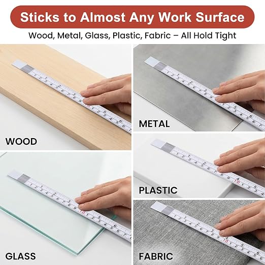 3 Pack Steel Self Adhesive Measuring Tape, Strong Adhesive, Cut to Length, High Visibility White Scale for Workbench, Sewing Machine and Drafting Table(1m)