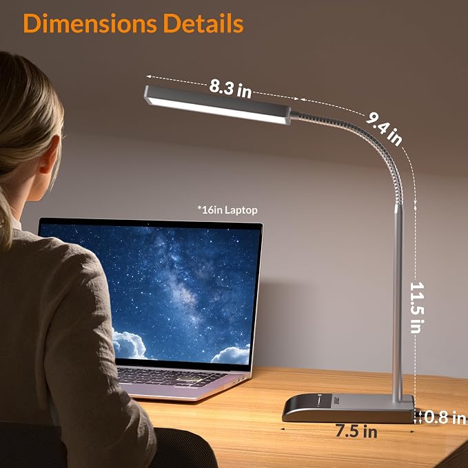 LEPOWER Desk Lamp, 800LM LED for Home Office, True Eye-Caring for Reading | 50 Lighting Modes, 2X Wider Panel, 360° Flexible Gooseneck, Touch Control, 12W Bright Table Lamp for Dorm, Bedroom, Study