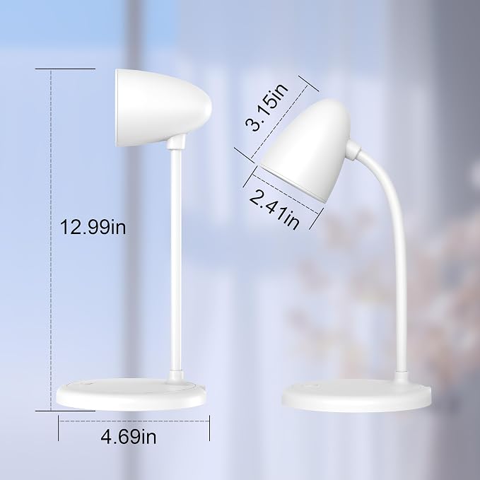 LED Desk Lamp for Home Office,Dimmable Table Lamp 3 Light Colors | Reading Light for Bedside Small Desk Lamp for College Dorm Room,Bedroom Desk Light,White