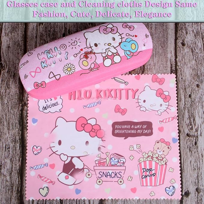 ADBGV Cute Stylish Hard Shell Eyeglasses Cases Protective Case Storage Box With Glasses Cloth Eyeglass Strap for Girl Teen