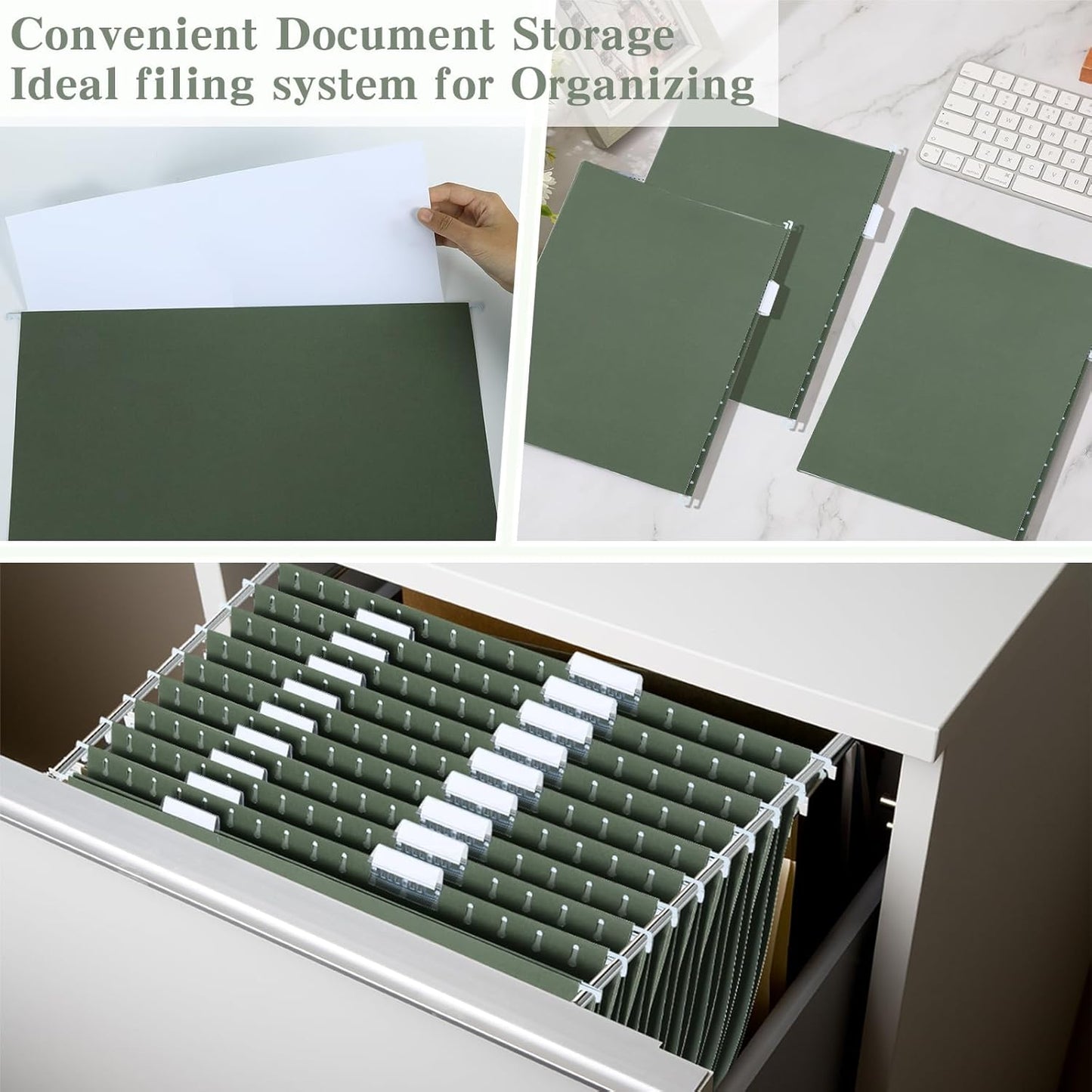 gisgfim 25 Pack Reinforced 11x17 Hanging File Folders 1/5 Cut Heavy Duty Hanging File Folders with Plastic Tabs & Label Cards Expanding Hangers File Organizer for Drawing Engineering Document (Green)