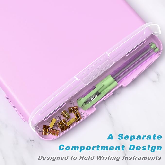 Rimilak Clipboard with Storage, 8.5 x 11'' High Capacity Clip Board, Pink | Smooth Writing, Side-Opening Plastic Folder with Pen Holder, Size 14.2 x 9.6 x 1.2″ ,for Classroom, Teacher, Student