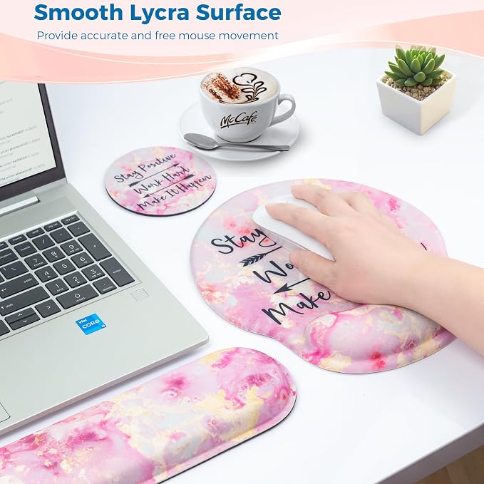 Mouse Pad and Keyboard Wrist Rest Support,Ergonomic Mouse Pad Set | Mousepad With Coaster and Non-Slip PU Base,Pain Relief for Desk Desktop Gaming, Computer,Office -Beach