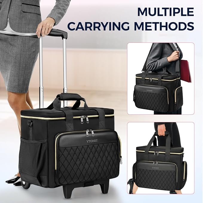 Ytonet Rolling Teacher Bag, 15.6 In Rolling Laptop Bag with Teacher Tote | Detachable Dolly, Large Rolling Briefcase for Women, Rolling Cart for Teacher, Work, Travel, Office, Craft, Roller Bag