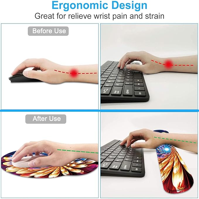 Keyboard Wrist Rest and Mouse Wrist Rest Pad with Cup Coaster,Made of Memory Foam,Ergonomic Support,Easy-Typing and Pain Relief,for Gaming Office Home Computer,Abstract Flower