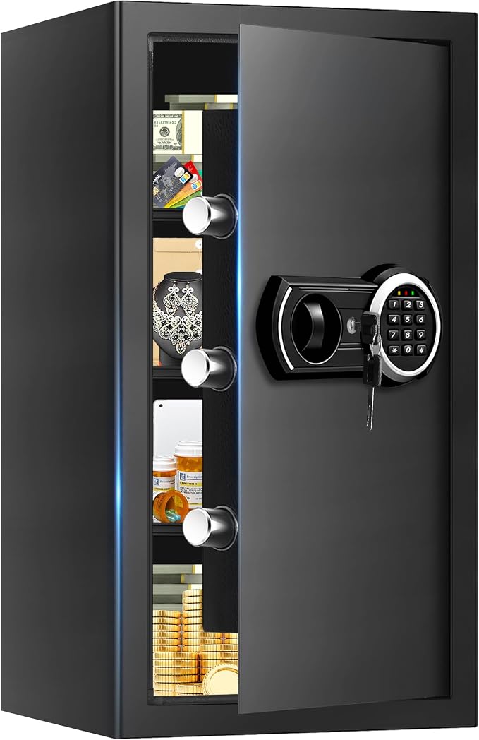 6.1 Cuft Heavy Duty Fire Security Home Safe Box, Large Floor Safe with Digital Keypad & Key Lock, Fire Proof Safes for Home with Three Removable Shelf, Anti-theft Tall Safes for Money, Cash, Documents