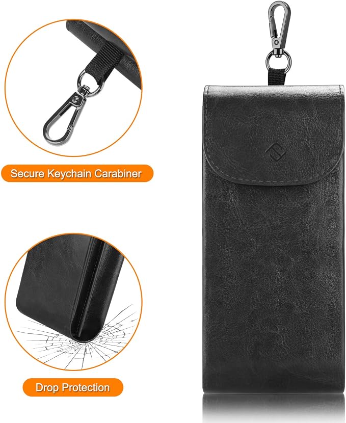 FINTIE Double Glasses Case with Carabiner Hook, Portable Vegan Leather Eyeglass Case Anti-scratch Sunglasses Pouch