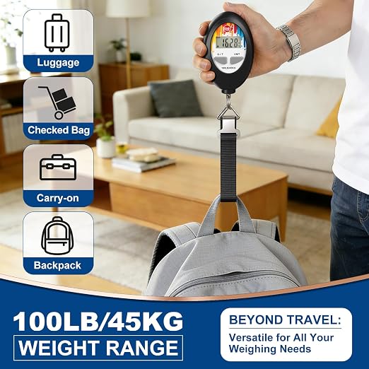 SNAIL TRAIL 100 lbs (45 kg) Digital Luggage Scale, Black | Portable Suitcase Weigher, Travel Bag Weight Scale, Handheld Baggage Weigh Machine, Gift for Travelers