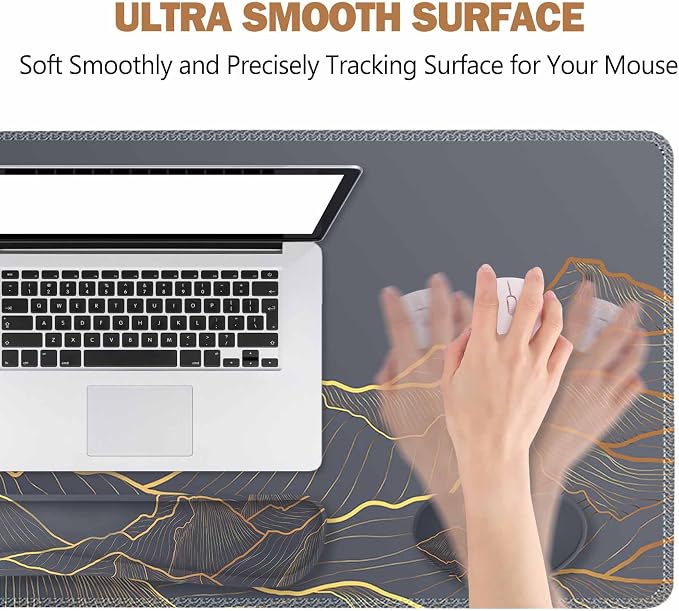 ToLuLu Extended Gaming Mouse Pad, Ergonomic Keyboard Mouse Wrist Rest Set | Large Desk Mat with Stitched Edges, Non-Slip Base Memory Foam Support Mousepad for Home Office and Game, Golden Mountain